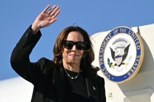 Democratic presidential candidate Kamala Harris boards Air Force Two in Pittsburgh for the flight to Philadelphia, where she will debate Republican Donald Trump